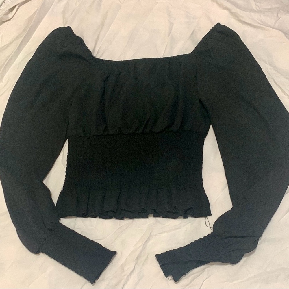 Ultra Flirt Black Smocked Blouse